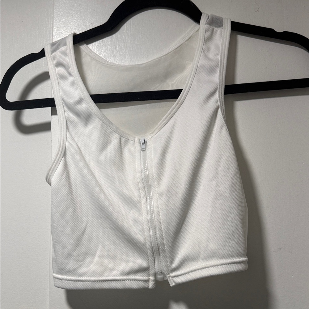 White cotton and mesh back front zip trans binder